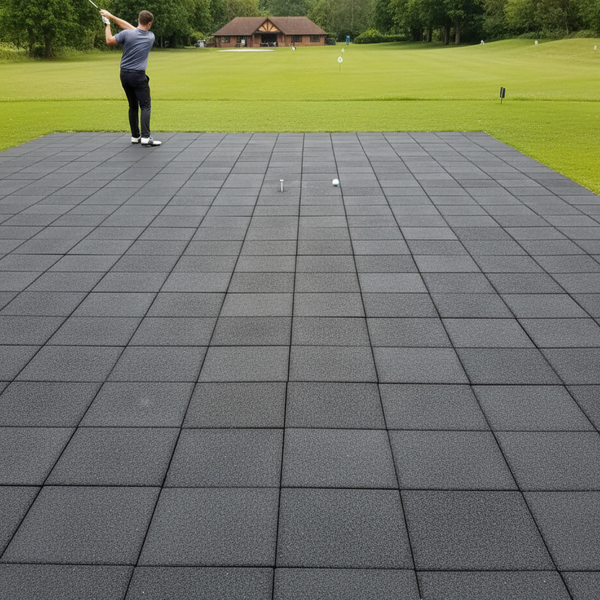 Rubber pavers at driving range tee area