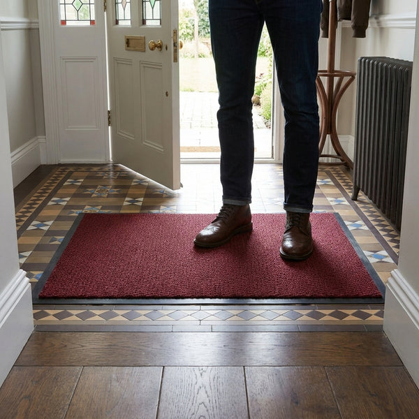 Red Washable Mat - in use at UK home entrance
