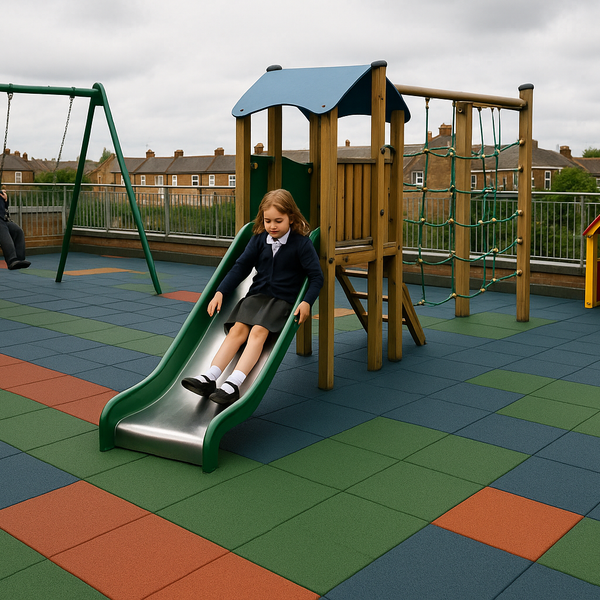 Interlocking Rubber Safety Tiles for Kids Play Areas - playground mat UK - product hero shot showing full dimensions