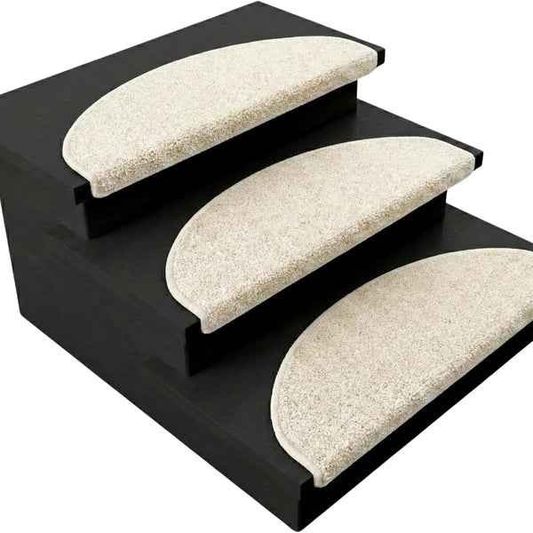 Madrid Semicircular Stair Mats, Soft Shaggy Stair Mat for Indoor Use, Sound Insulating & Non-Slip, Madrid, Cream, 23.5 x 65 cm - Stair Mat for UK homes and businesses