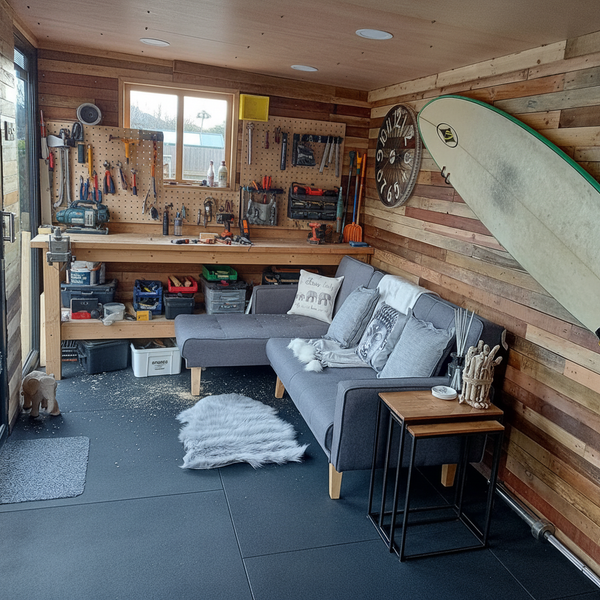 Shed Rubber Mat Tiles installed in British garden shed workshop