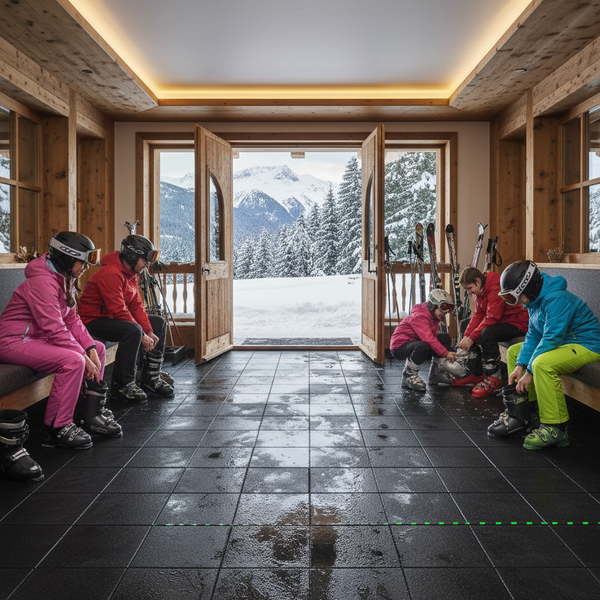 Heavy duty rubber tiles for ski lodge entrance wet areas
