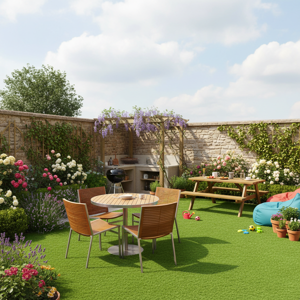 Garden Terrace Synthetic Lawn Grass UK patio installation