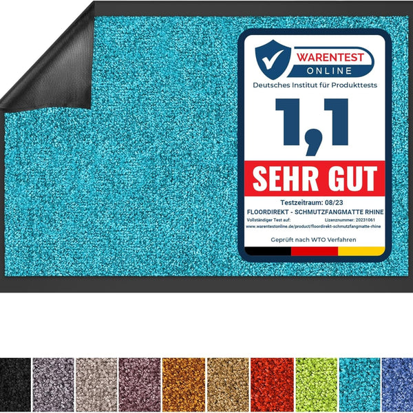 Rhine Dirt Trapper Mat, Washable & Powerful Doormat with Non-Slip Backing, Door Mat for Entrance Area (Turquoise, 90 cm x 600 cm) - Entrance Mat for UK homes and businesses