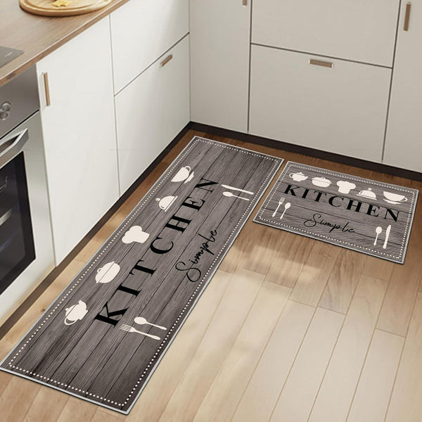 Anti-Fatigue Kitchen Mat Runner Set | 2-Piece | 40x120cm + 40x60cm | Rubber Back | Free UK Delivery