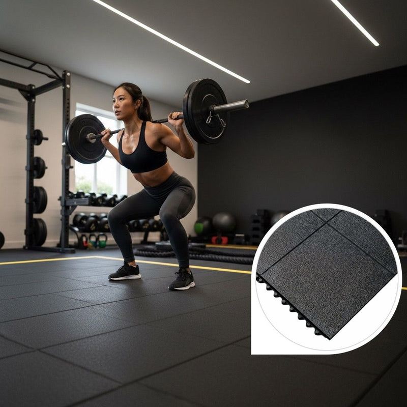 Premium Interlocking Black Rubber Gym Mats