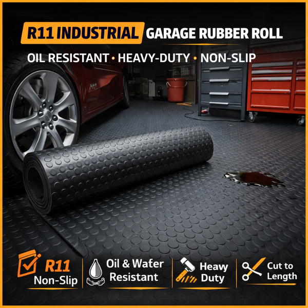 R11 Industrial Garage Rubber Flooring Roll – Oil Resistant, Heavy-Duty Workshop - garage flooring UK - product hero shot showing full dimensions