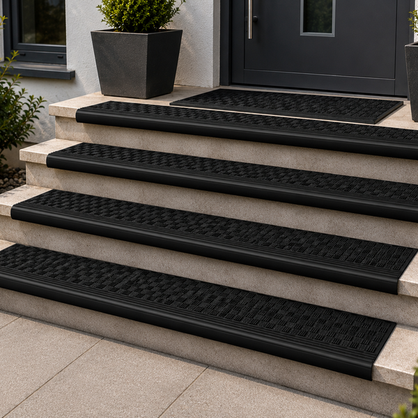 Rubber Stair Mats Set of 5 – 25×65cm Non-Slip Weatherproof Outdoor Step Covers