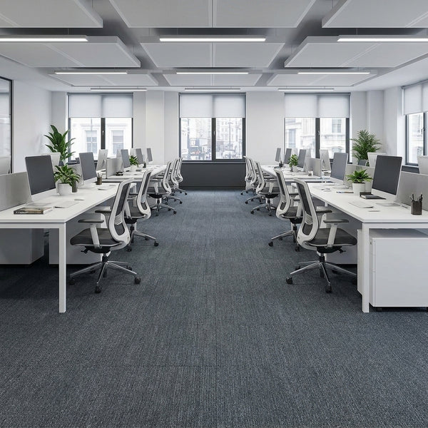 Dark grey heavy duty carpet tiles in UK commercial office
