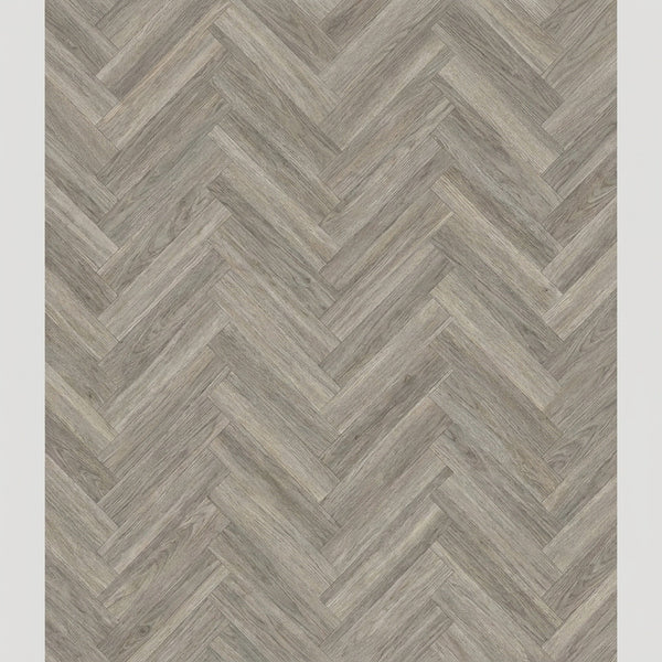 Grey oak herringbone vinyl flooring close-up pattern
