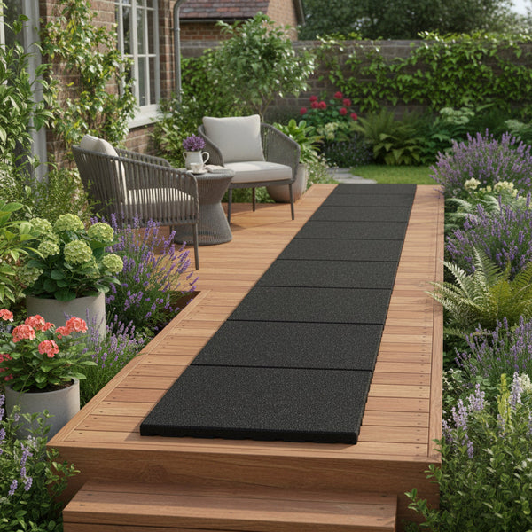 Rubber Decking Overlay Mats 500mm x 500mm - Heavy Duty Black Garden Tiles