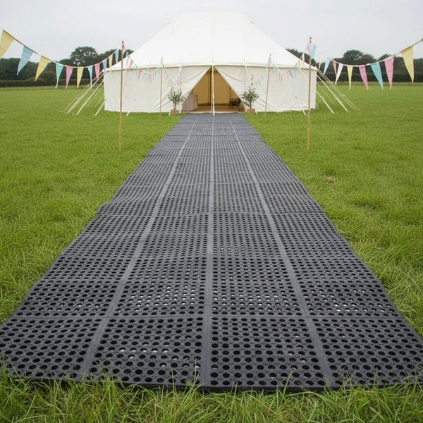Interlocking rubber grass mat at outdoor equestrian event