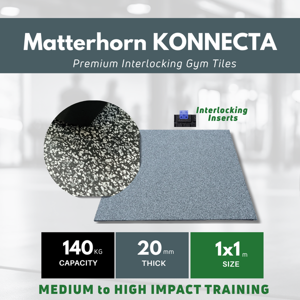 MatPro Matterhorn Premium Gym Flooring Tile 20mm Granite Grey