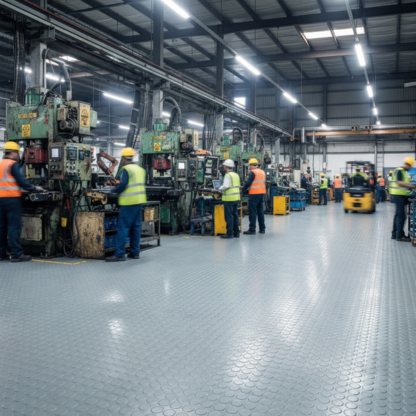 Factory Floor Rubber Studded Penny Pattern R11 Non-Slip Heavy Duty Roll - industrial mat UK - product hero shot showing full dimensions