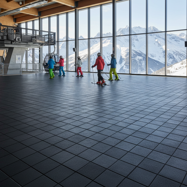 Cable car station rubber floor tiles 500mm x 500mm winter sports flooring