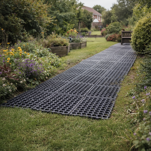 Rubber Grass Mat 4-Pack UK Garden Pathway - Interlocking Ground Protection