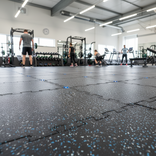 MatPro 20mm Sprung Fleck Rubber Tiles in commercial gym weight room