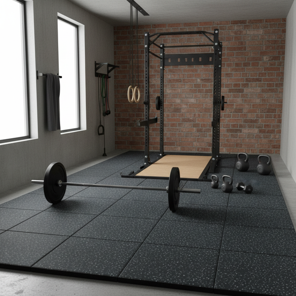 MatPro 20mm Sprung Fleck Rubber Tiles in home garage gym