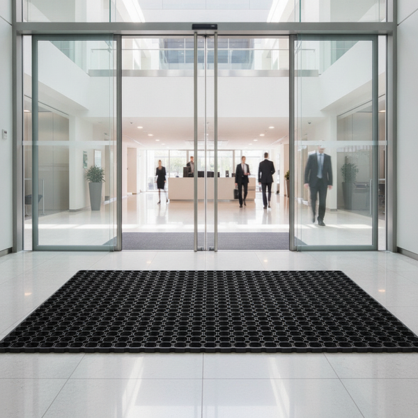 Heavy-Duty Ring Rubber Doormat – Non-Slip Dirt Trapper Entrance Mat Multiple Sizes - Office Entrance Setting
