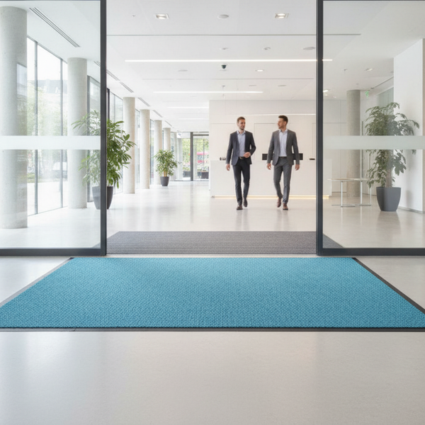 Washable Dirt Trapper Runner Turquoise 90×600cm – Non-Slip C - Office Entrance Setting
