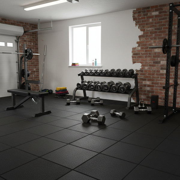 ProMat 43mm AntiShock Rubber Gym Flooring Tile in weightlifting area