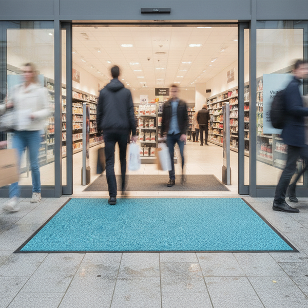 Washable Dirt Trapper Runner Turquoise 90×600cm – Non-Slip C - Retail Store Setting