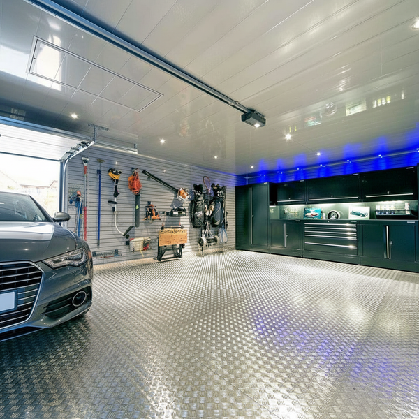 MatPro PVC Checker Floor Tiles - UK Residential Garage with Audi - Grey Tiles