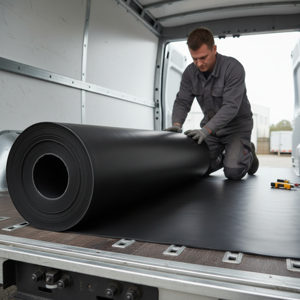 Installing Plain Black Rubber Roll as Trailer Bed Liner