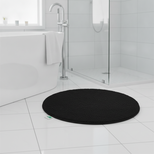 Round Microfibre Bath Mat Black 95cm – Deep Pile Non-Slip Ba - Uk Bathroom Setting