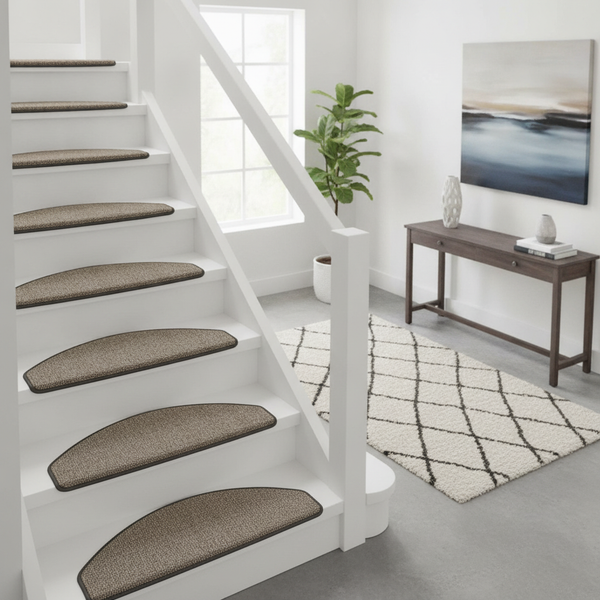 Natural Sisal Stair Mats Grey – Semicircular Non-Slip Self-A - Uk Hallway Setting