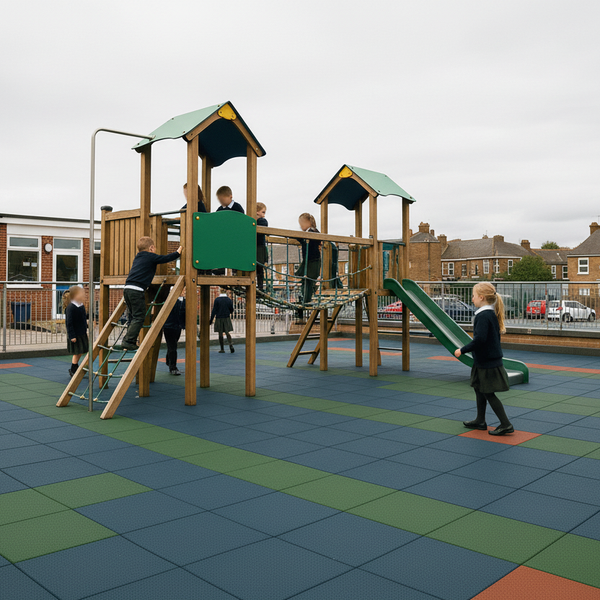 Playground Safety Mats UK 1m x 1m Rubber Tiles BS EN 1177 Certified Free Deliver - playground mat UK - product hero shot showing full dimensions