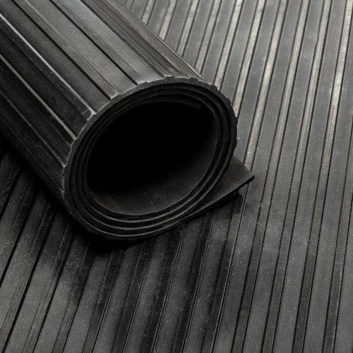 Premium Black Flat RIB Non-Slip Rubber Matting Roll - non-slip UK - product hero shot showing full dimensions
