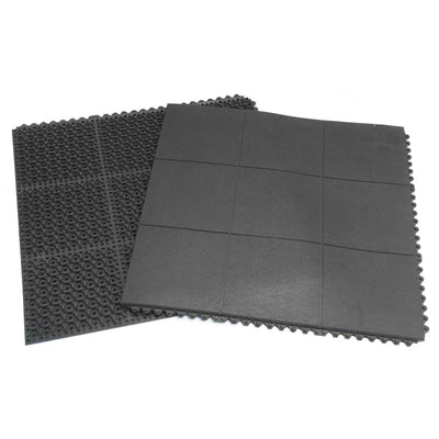 Cushioned Gym Tiles 17mm 90x90cm Interlocking Shock Absorbing Rubber - gym flooring UK - product hero shot showing full dimensions