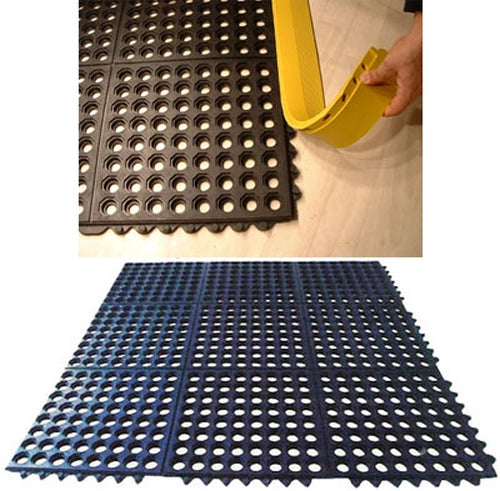Premium Non Slip Heavy Duty Rubber Link Mats with Drainage Holes
