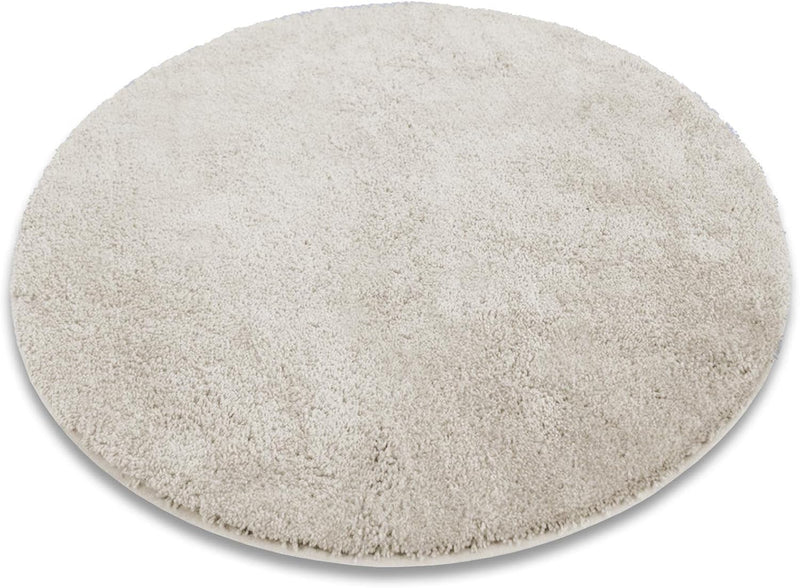 120 cm Round Ivory Fluffy Bathroom Rug Shaggy Bath Mat Non-Slip Washable Bathroom Shower Mat - Bath Mat for UK homes and businesses