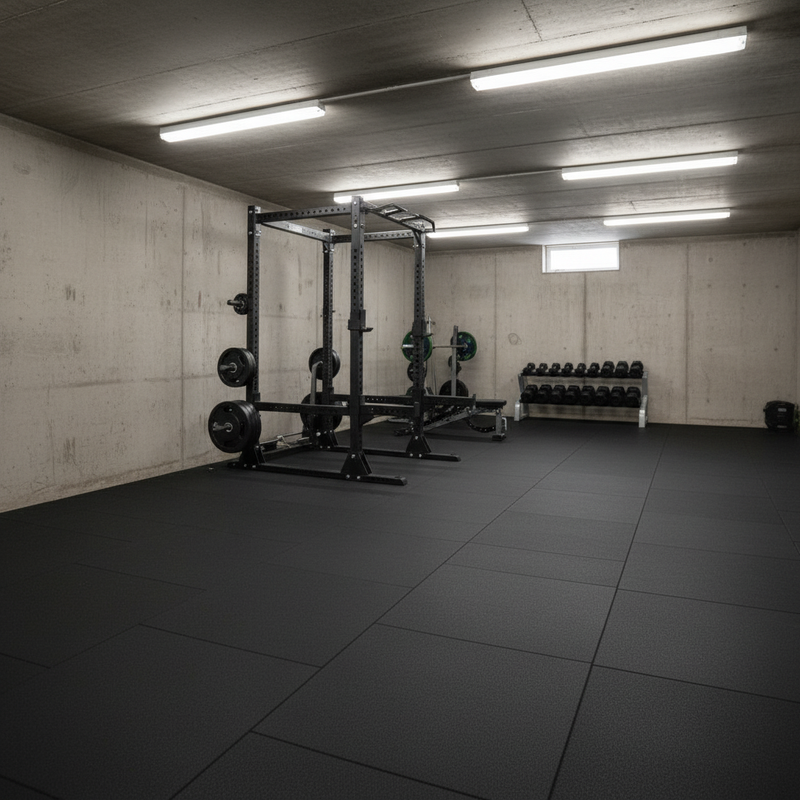 63mm Acoustic Rubber Tiles in Basement Home Gym - Residential Soundproofing