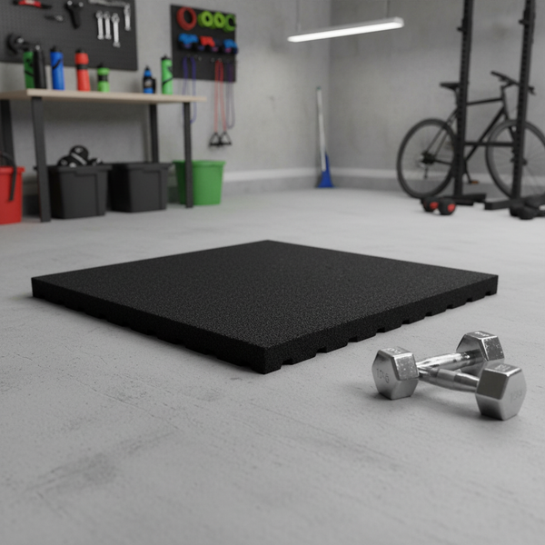 MatPro 30mm Black Gym Mat installed in home garage gym