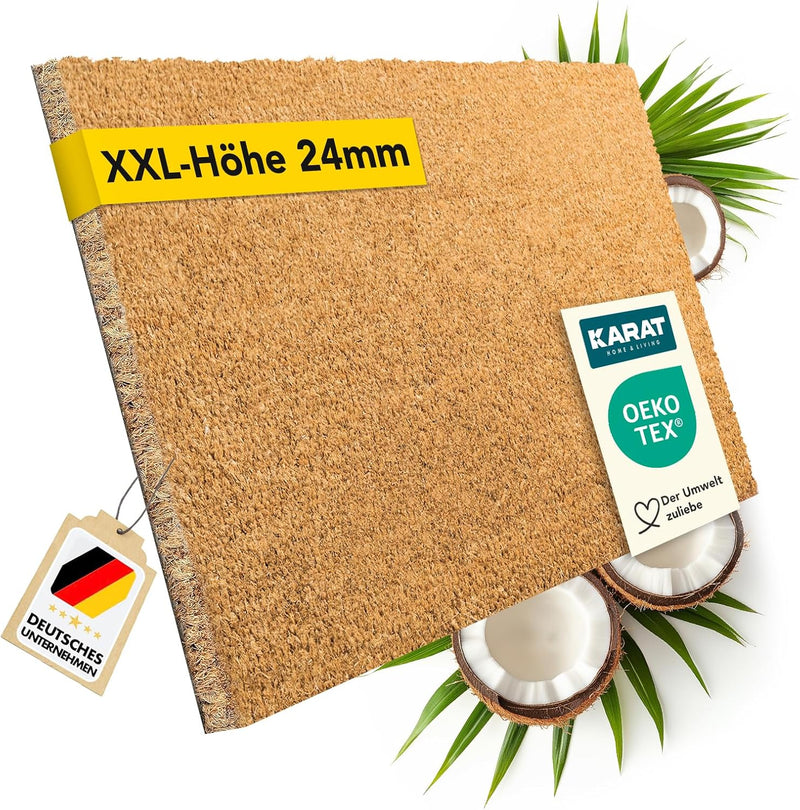 Doormat for Outdoor and Indoor Use, 50 x 80 cm, Natural, XXL, Height 24 mm, Extra Thick Coconut Doormat, Dirt Trapper Mat, Coconut Mat with Non-Slip Backing for Front Door, Entrance - Entrance Mat for UK homes and businesses