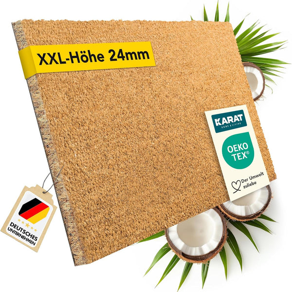Doormat for Outdoor and Indoor Use, 50 x 80 cm, Natural, XXL, Height 24 mm, Extra Thick Coconut Doormat, Dirt Trapper Mat, Coconut Mat with Non-Slip Backing for Front Door, Entrance - Entrance Mat for UK homes and businesses