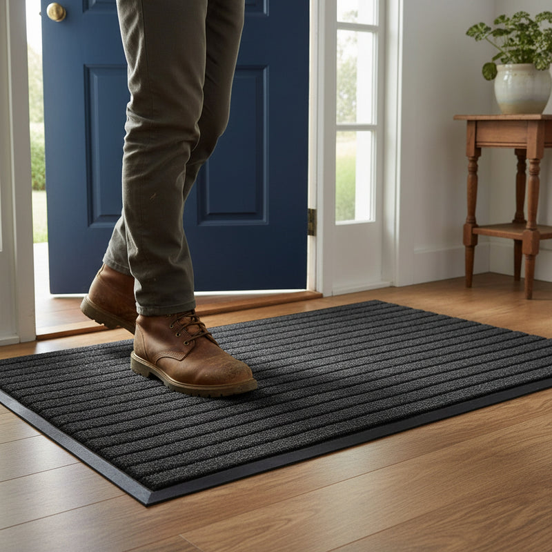 Anthracite Black Door Mat - in use at UK home entrance