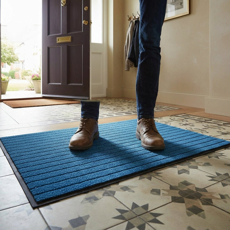 Blue Door Mat - in use at UK home entrance