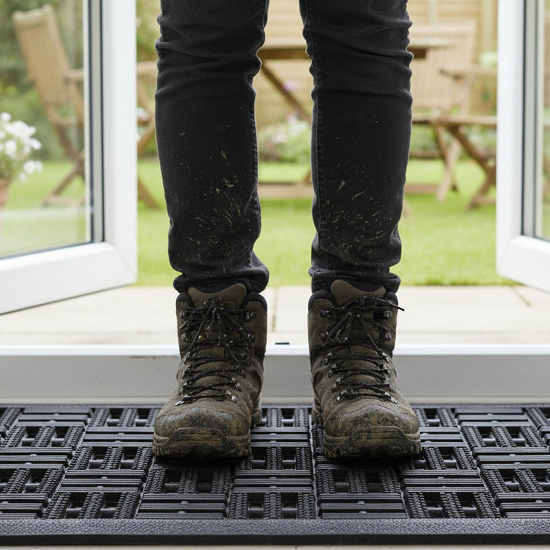 Rubber brick scraper mat at UK patio entrance