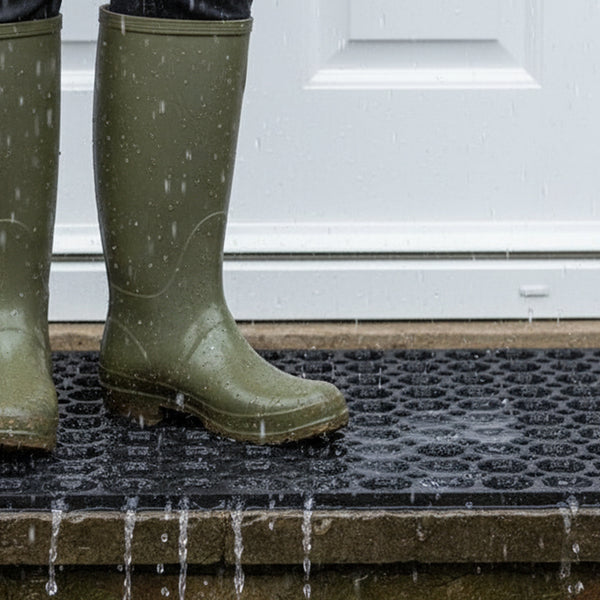 Recycled rubber honeycomb drainage mat - UK front door rain