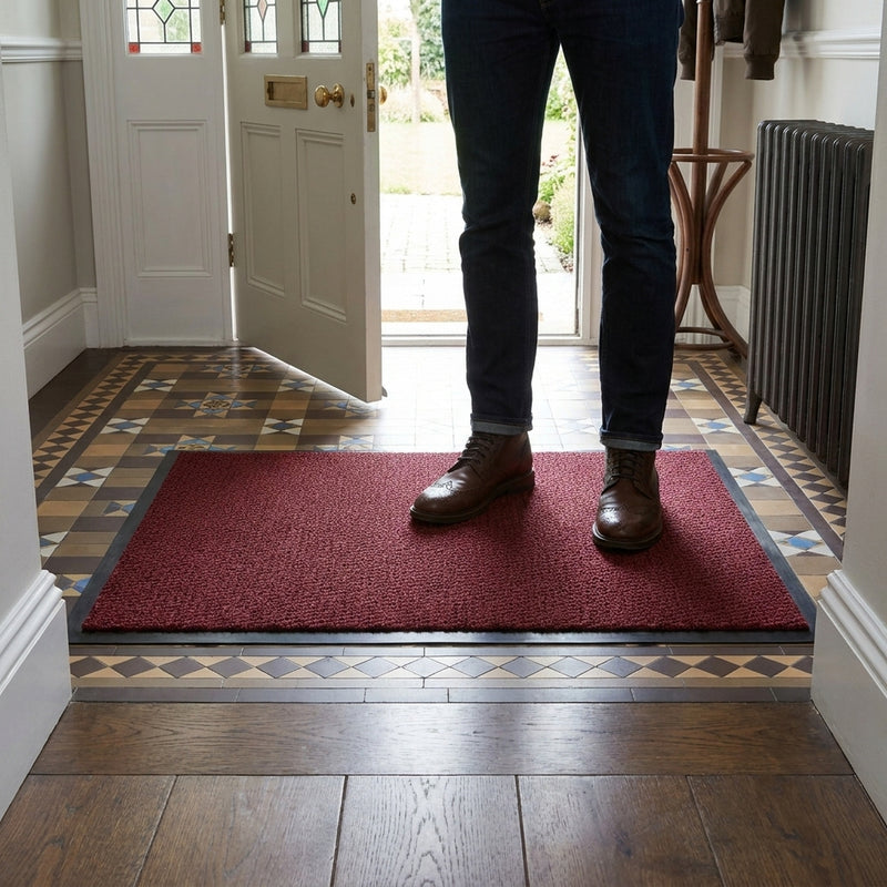 Red Washable Mat - in use at UK home entrance