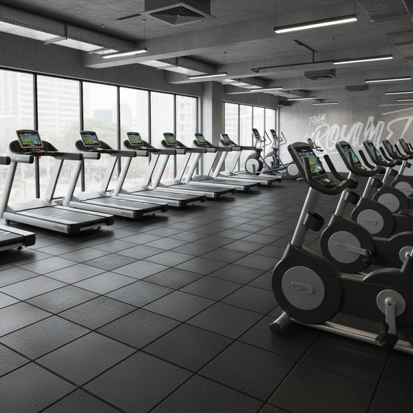 15mm Thick Gym Tiles - Sound Insulation Cardio Equipment Treadmill Flooring