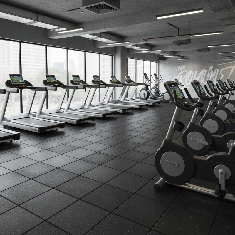 15mm Thick Gym Tiles - Sound Insulation Cardio Equipment Treadmill Flooring