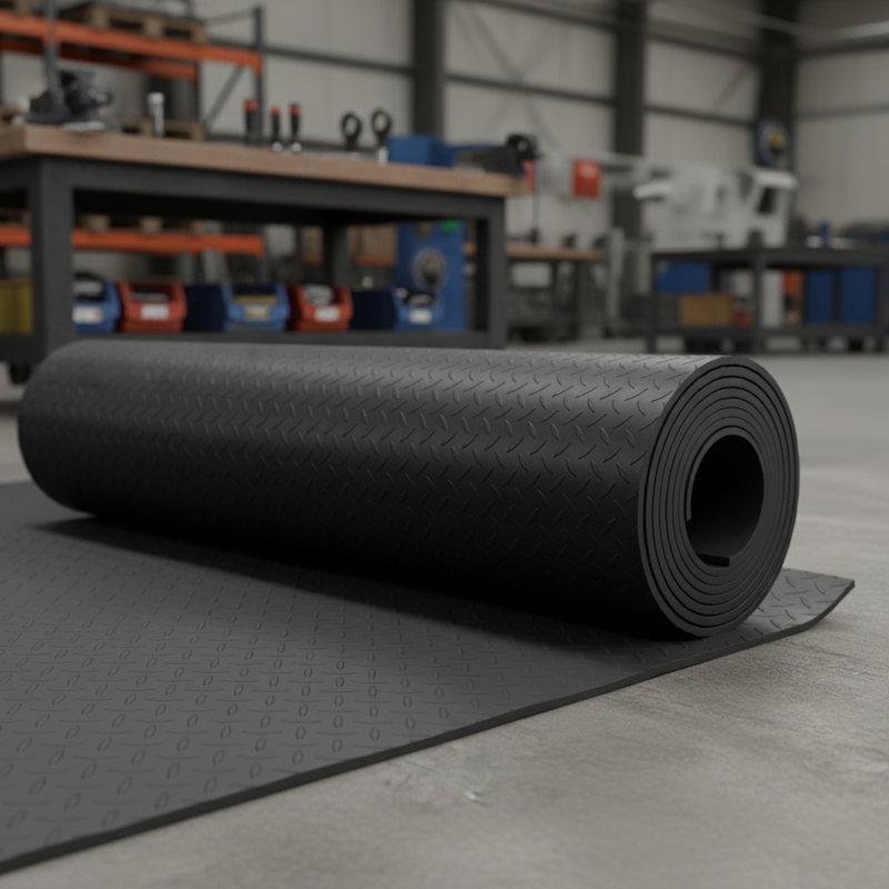 Workshop Rubber Sheet - Industrial Floor Mat with Workbench and Tools