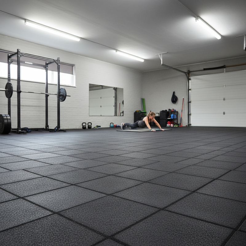 63mm Acoustic Rubber Tiles in home garage gym - residential noise control