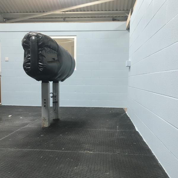Light blue flexible wall coating in professional equestrian stable - Rubber Matting Direct