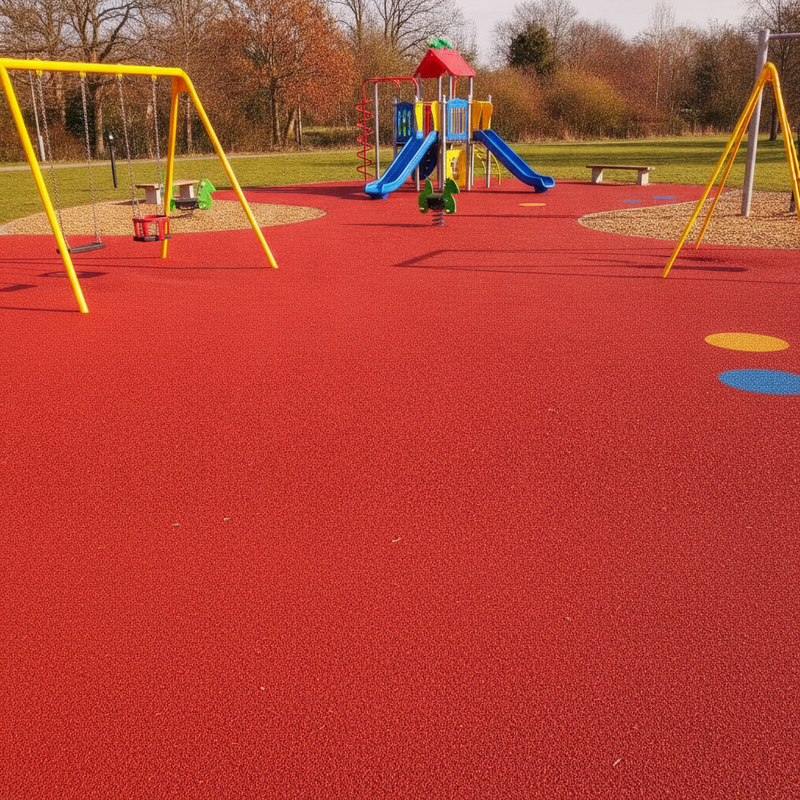 Cherry Red EPDM rubber surfacing school playground park EN1177